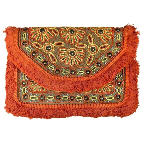 Boho Orange Summer Sequins Clutch Bag Purse Hand Bag
